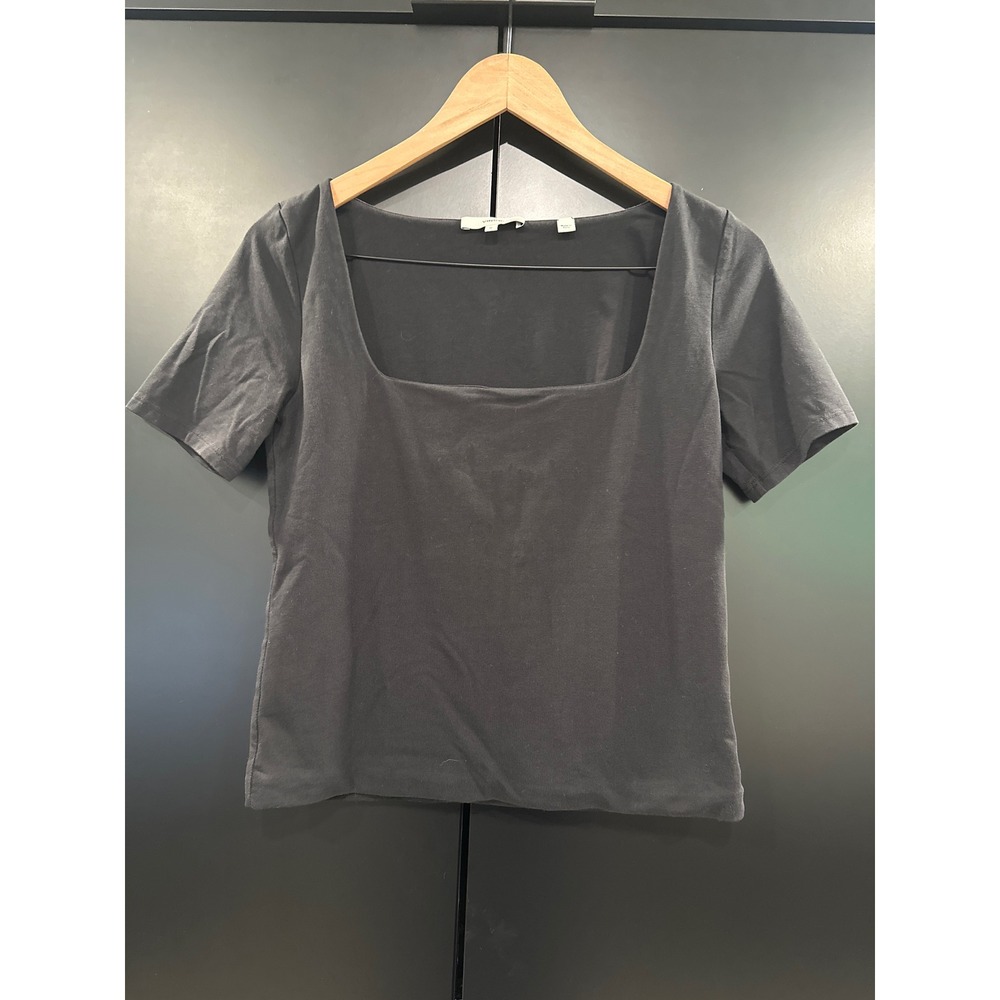 Vince Black Pima Cotton Square Neck‎ Short Sleeve Double Lined Top Size M